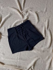 Lace-Up High-Waisted Black Shorts