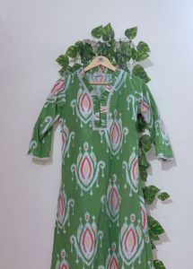 Green Ikat Print Kurta Set