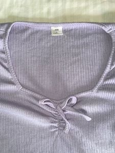 Lilac Ribbed Tie-Front Top