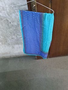 Beautiful Blue &amp; Teal Embellished Saree