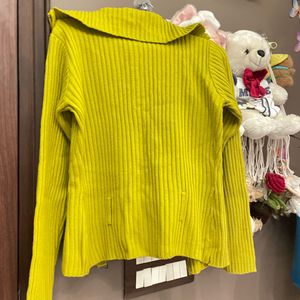 Lime Green Ribbed Zip-Up Cardigan