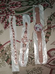 Pink Floral Watch with bracelets