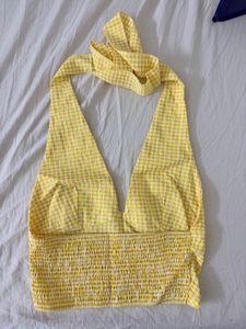 Yellow Gingham Halter Neck Crop Top
