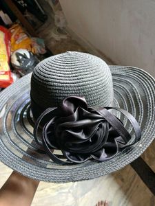 Vintage-Style Black Woven Beach & Party Hat with S