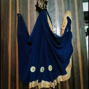Elegant Navy Blue Saree with Gold Border