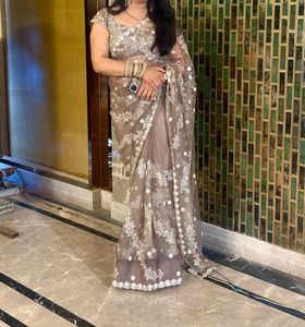 trending mouse color net saree