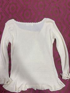 Cream Ribbed Long Sleeve Top