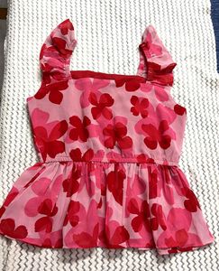Pink & Red Floral Peplum Top