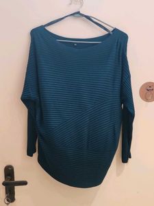 Teal Ribbed Batwing Sweater
