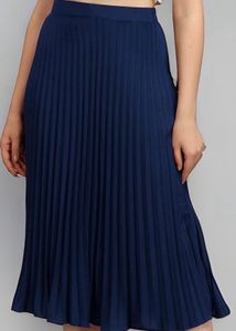 Navy Pleated Midi Skirt