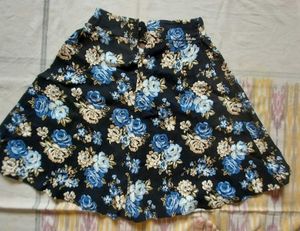 Black Floral A-line Skirt