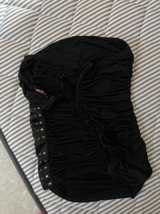 Black Ruched Strapless Top