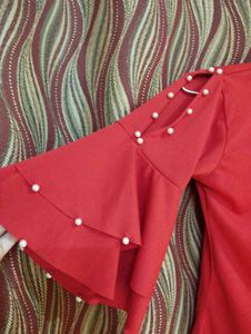 Red Bell Sleeve Short Length Top