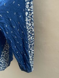 Blue Floral Print Tie-Neck Top