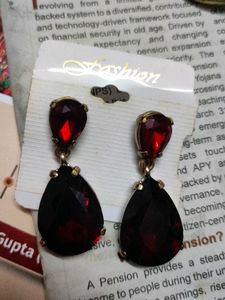 Elegant Red Stone Dangle Earrings