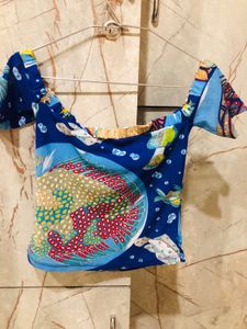 Blue Patterned Off-Shoulder Top
