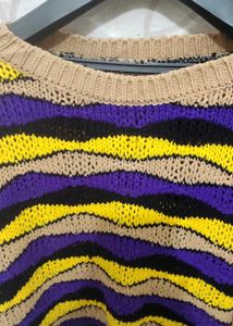 Yellow Purple Striped Knit Pullover