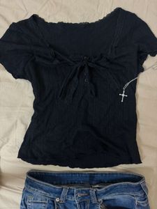 Gothic Lace Trimmed Black Top