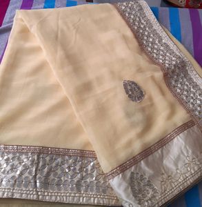 Beige Color Saree (Heavy With Blouse Pc)