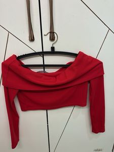 Red Off-Shoulder Crop Top