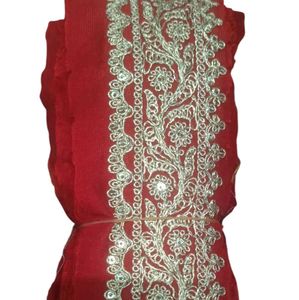 Lace, Red colour whitta fabric lace with golden se