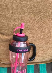 Cute Pink Water Bottle with Straw
