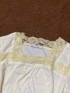 Cream Lace Trim Long Sleeve Top
