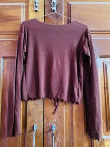 Brown Tie-Front Cropped Cardigan