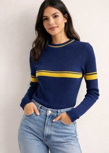 Navy & Gold Ribbed Long Sleeve Top