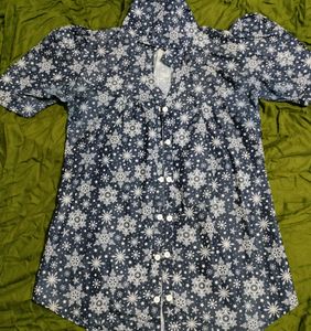 Puff Sleeves Navy Blue Shirt, Size M, Cotton Blend