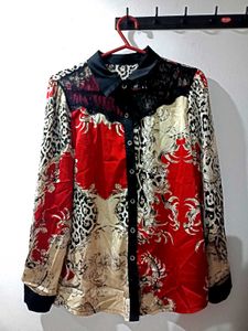 printed silk top🌹