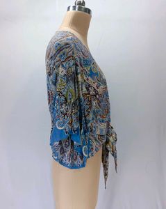 Boho Paisley Tie-Front Blouse