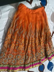 Vibrant Orange Embroidered Skirt