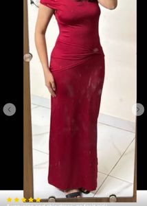 newme maroon ruched one shoulder maxi dress