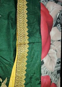 Elegant Emerald Green And yellow Embroidered Saree