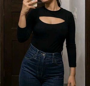Black Cut-out Long Sleeve ribbed Top