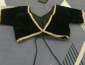 Black Velvet Blouse with Golden Trim