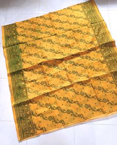 Yellow Organza Printed Saree