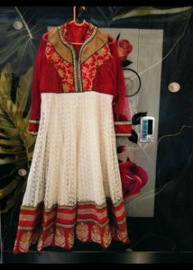 Elegant Red &amp; White Anarkali Suit