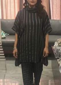 Striped Turtleneck black Kaftan coord set