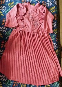 Elegant Pleated Coral Dress