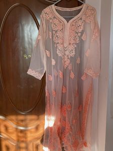 Peach Embroidered Kurta