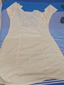 Cream Kurta with Blue Floral Print Yoke
