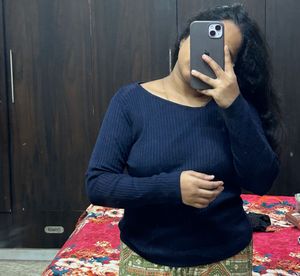 Navy Blue Ribbed Long Sleeve Top ( fixed)