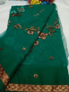 Emerald Green Embroidered Saree with blouse
