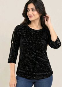 Stylish Black Velvet Leopard Print Top