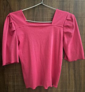 Pink Square Neck Puff Sleeve Top