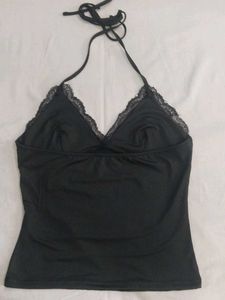 Black Lace Halter Neck Tank Top