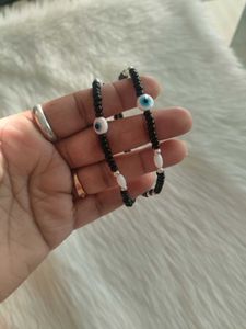 92.5 Silver Black Beads Payal For Women