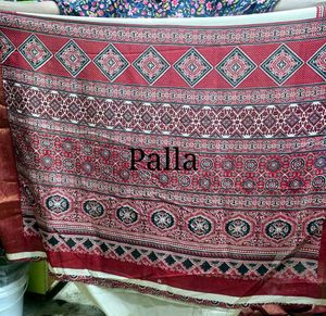 Elegant Cream &amp; Red Silk Saree